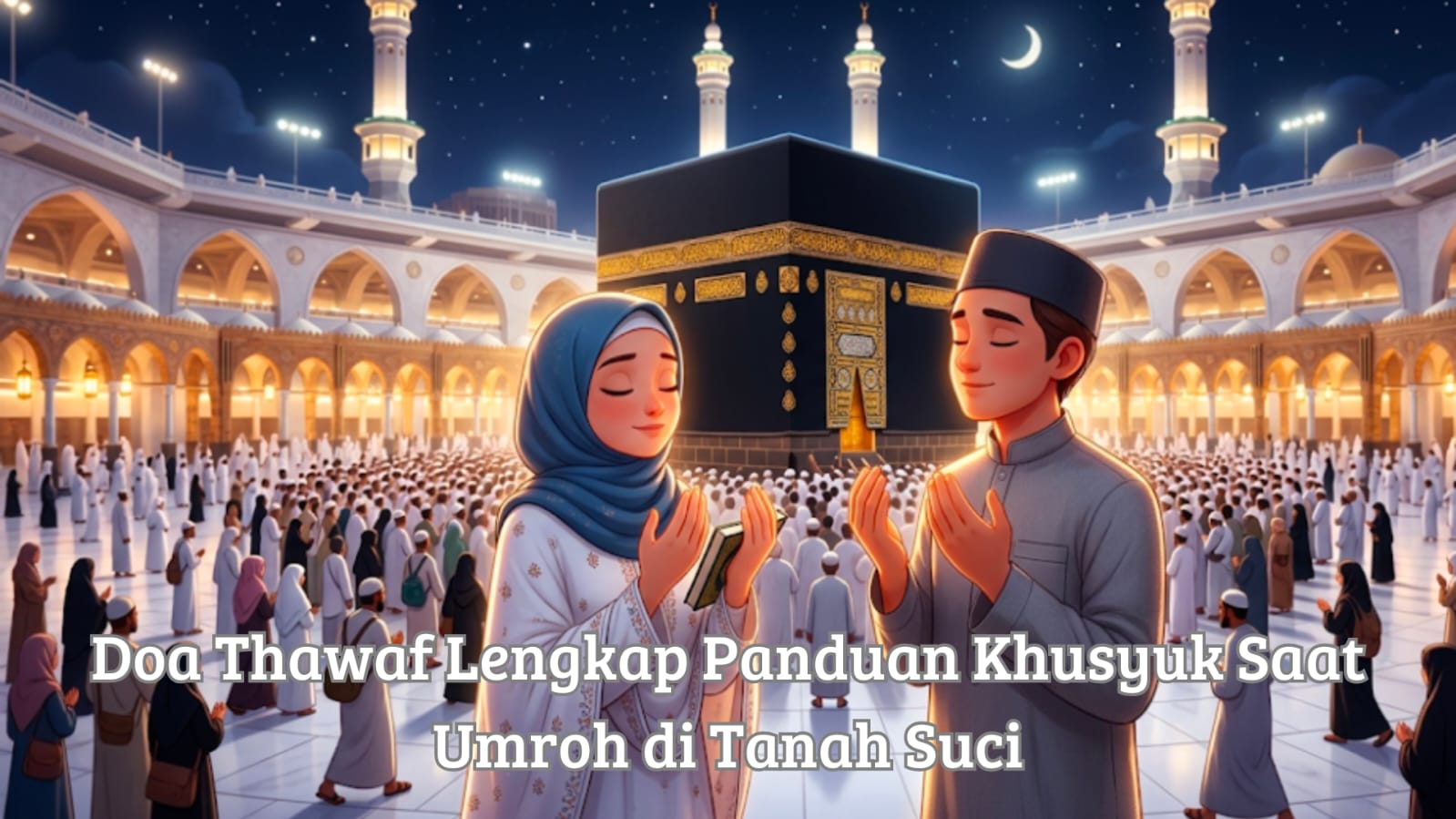 Membaca buku panduan doa thawaf saat menepati rukun umroh